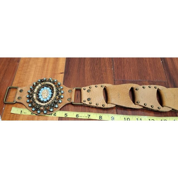 LeatheRock Custom Linked Leather Studded Rhinstone Belt Size M/L USA MSRP $245 - Picture 16 of 16